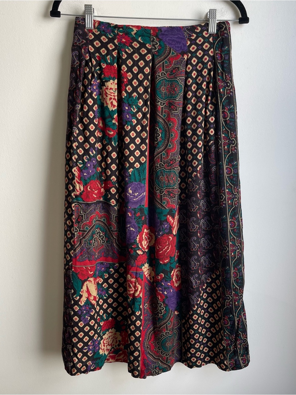Vintage Lee Winter Dark Floral Midi Skirt Elastic Waist Boho Western Paisley 12